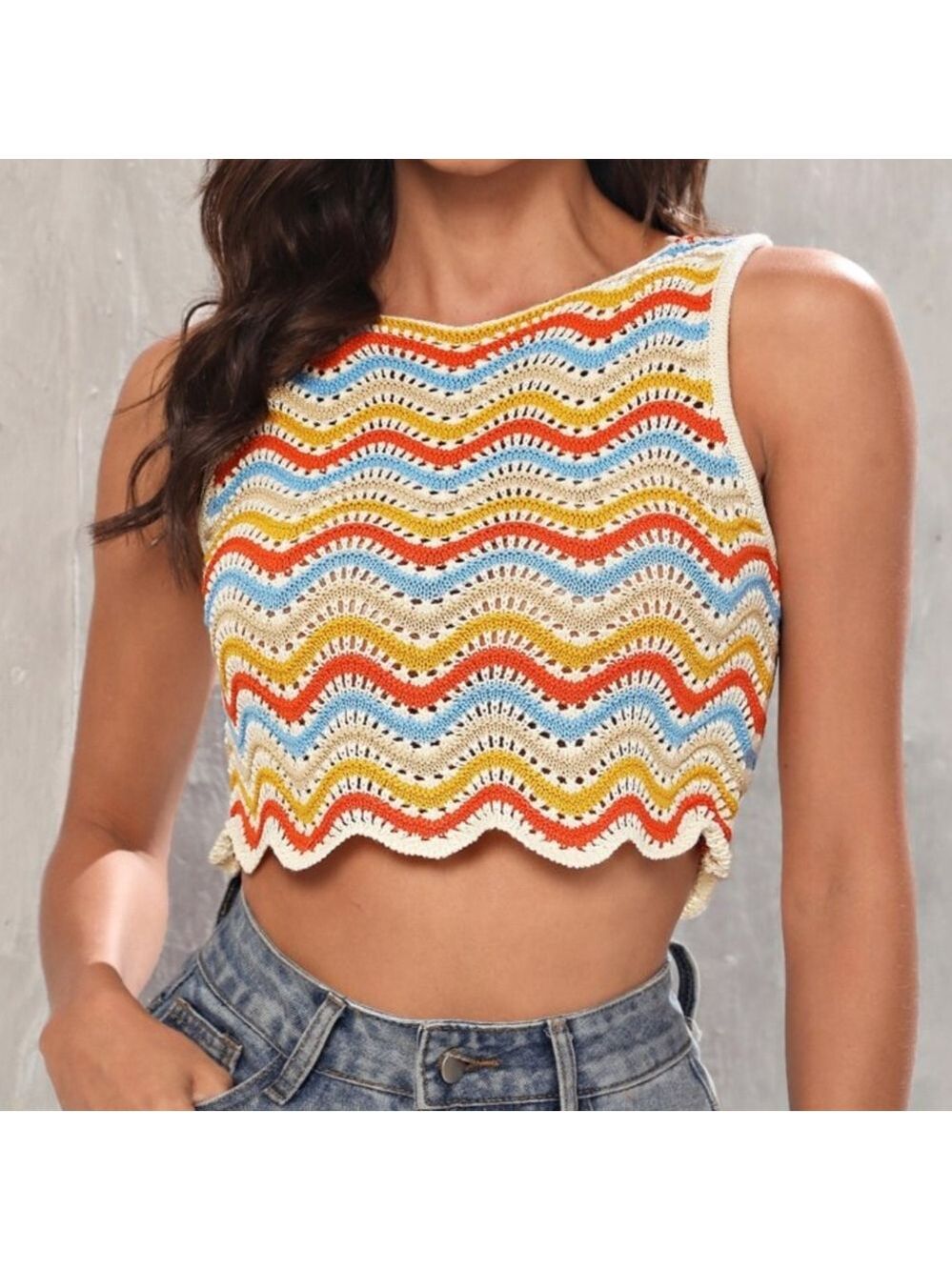 COTTON EMPORIUM VIBRANT CHEVRON STRIPE CROP KNIT TANK TOP SIZE MEDIUM